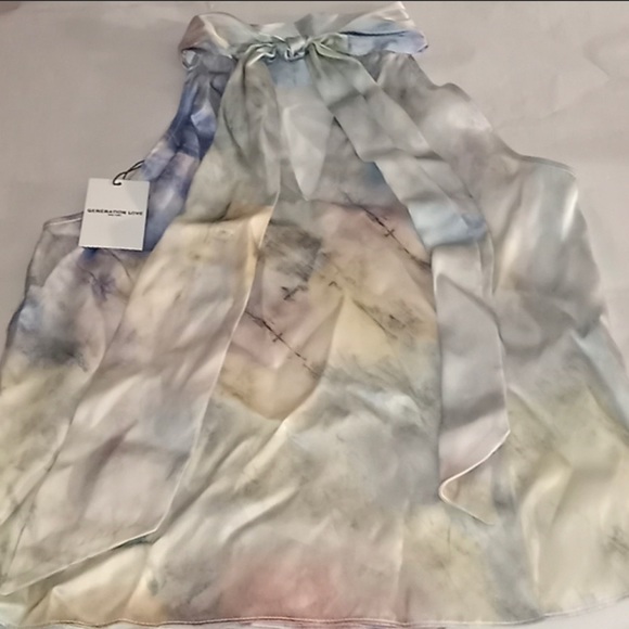 NWT Generation Love Kaylee Tie Neck Tank Cloud Print Size Small 100% SILK - Picture 6 of 7